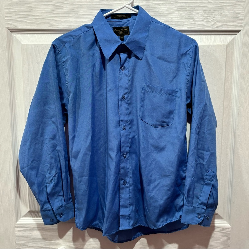 ENRICO ROSSINI Boy’s Button Down Dress Shirt - blue, size 16